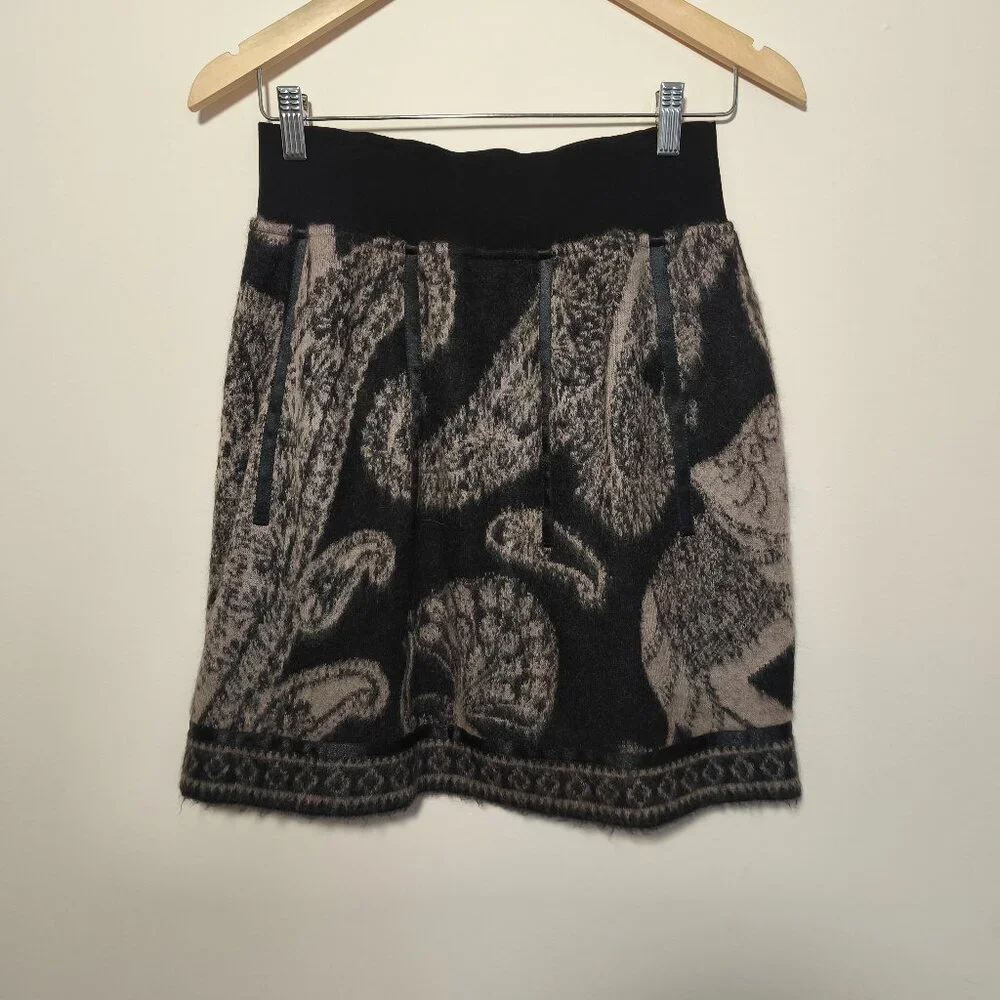 Marc Cain Mohair Wool Pull On Paisley Winter Skirt sz XS/S Designer Cozy Lux